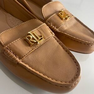 Ralph Lauren Tan Loafers with Gold Logo
